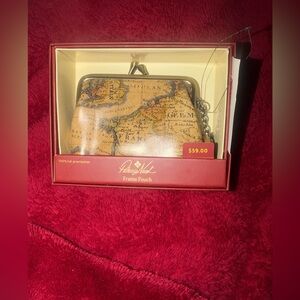 Patricia Nash Map Leather Frame Small Pouch & Key chain, NWT attached to box